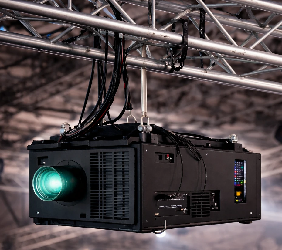 Videoproiettore su truss per service video a Roma